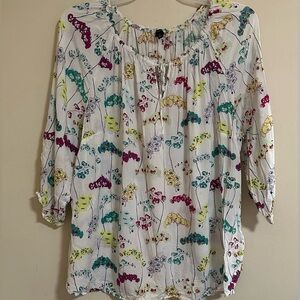 Talbots floral print popover blouse size 3X White Multi 3/4 Sleeve
